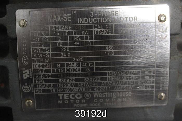 Used Goulds 3196 1x1.5x8, with 15 HP Motor #39192