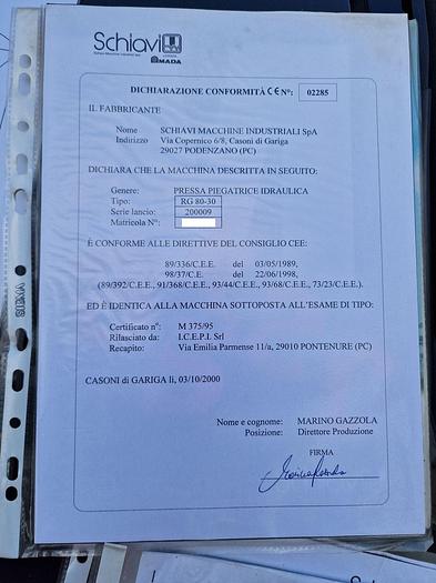 Usato Pressa piegatrice Schiavi RG 80/30