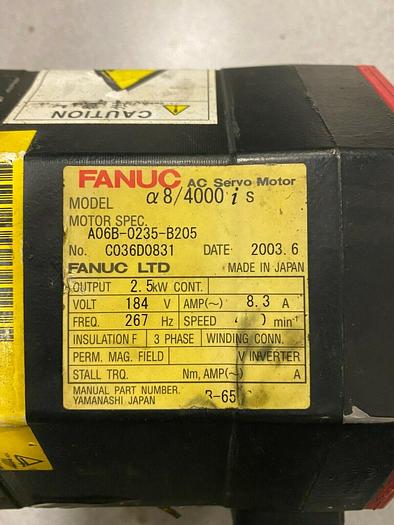 Used FANUC SERVO MOTOR a8/4000 iS A06B-0235-B205