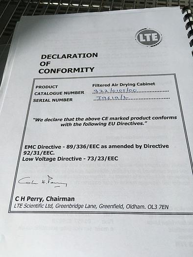 Used LTE Unitemp Filtered Air Drying Cabinet