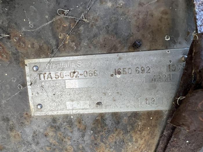Used Centrifuge, Disc, Batch, Solid Wall, Westfalia, TTA-50-02-06, (3) #Z202999