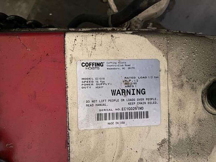 Used 1/2-Ton x 10'-6" Free Standing Jib Crane w/ 1/2-Ton Coffing Hoist
