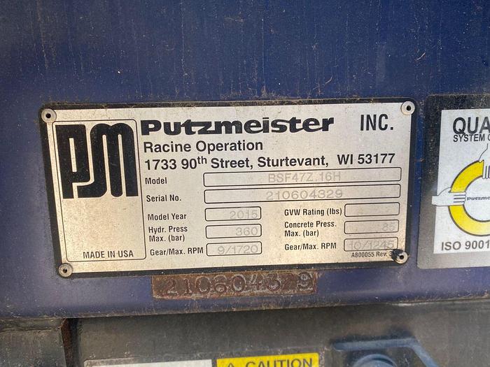 Used 2015 Putzmeister 47M Pump (BSF47Z.16H)