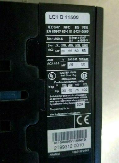 Used Telemecanique 250 Amp Main Contactor LC1 D115/ LC111500 + Heat Sink SHIPS FREE