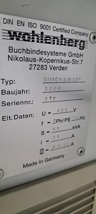 Used Wohlenberg Quickbinder HotMelt