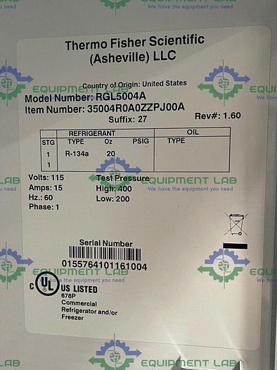 Used Thermo Scientific Revco RGL5004A Lab Refrigerator +4°C Glass Door 51.1 Cu Ft