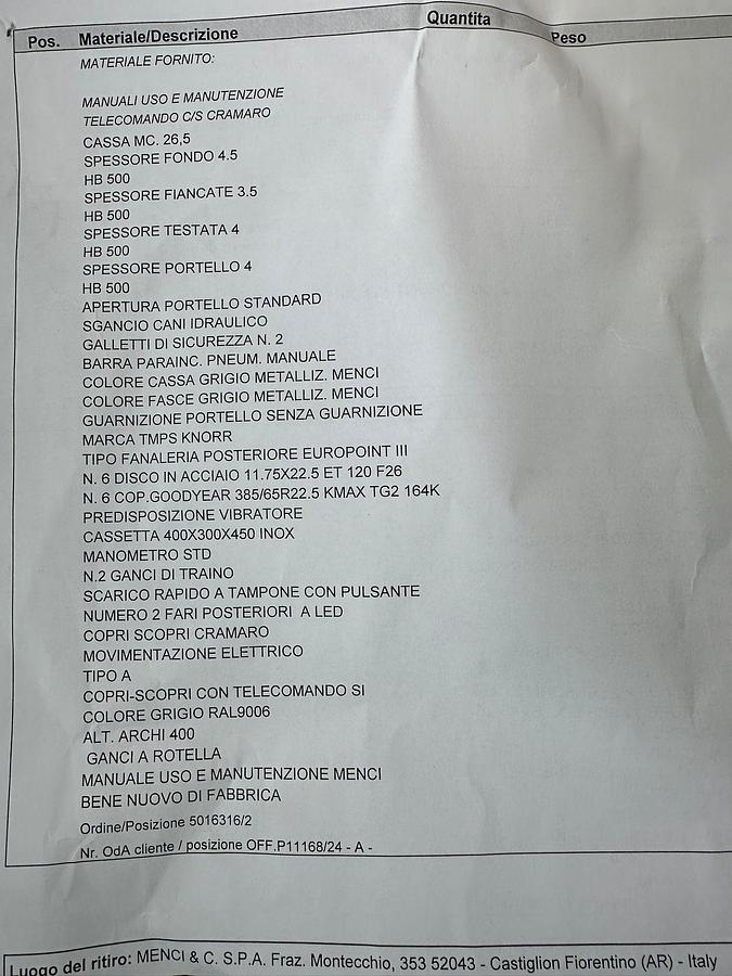 Usato Semirimorchio Ribaltabile MENCI SA 700 Nuovo Ribaltabile 27m^