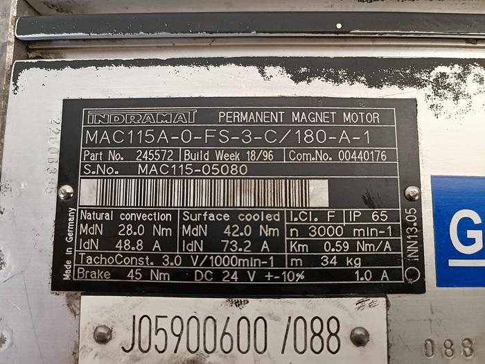 Gebraucht Synchronmotor, MAC115A-0-FS-3-C/180-A-1, Rexroth, gebraucht