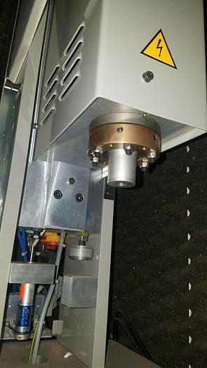 Used Omega Ultrasonic Plastic Welder MPXII in shielded cabinet with safety doors