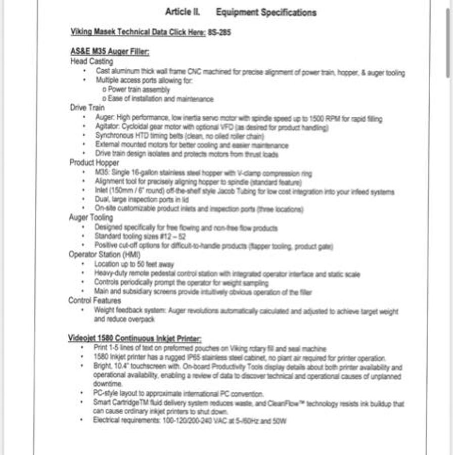 Used Viking Masek Rotary Bag Filler System