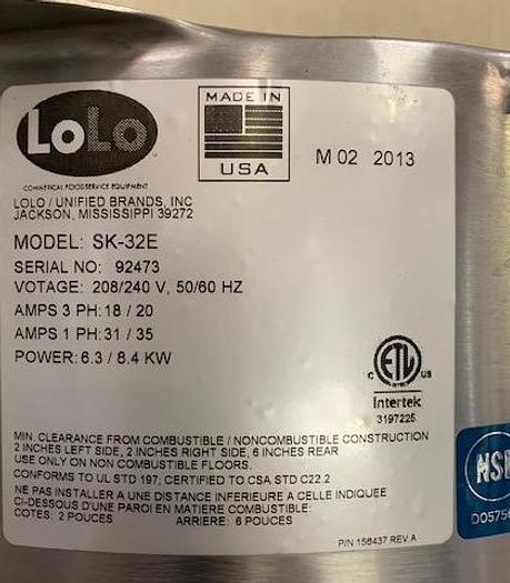 Used 32 Quart Lolo Tilting Electric Kettle  Model SK-32E