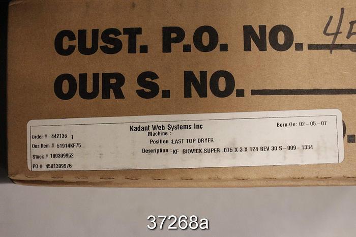 Used Kadant Doctor Blade, KF Biovick Super .075"x3x124 #37268
