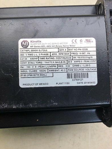 Used Allen Bradley Servo Motor - MPL-B540K-SJ72AA UPS RED