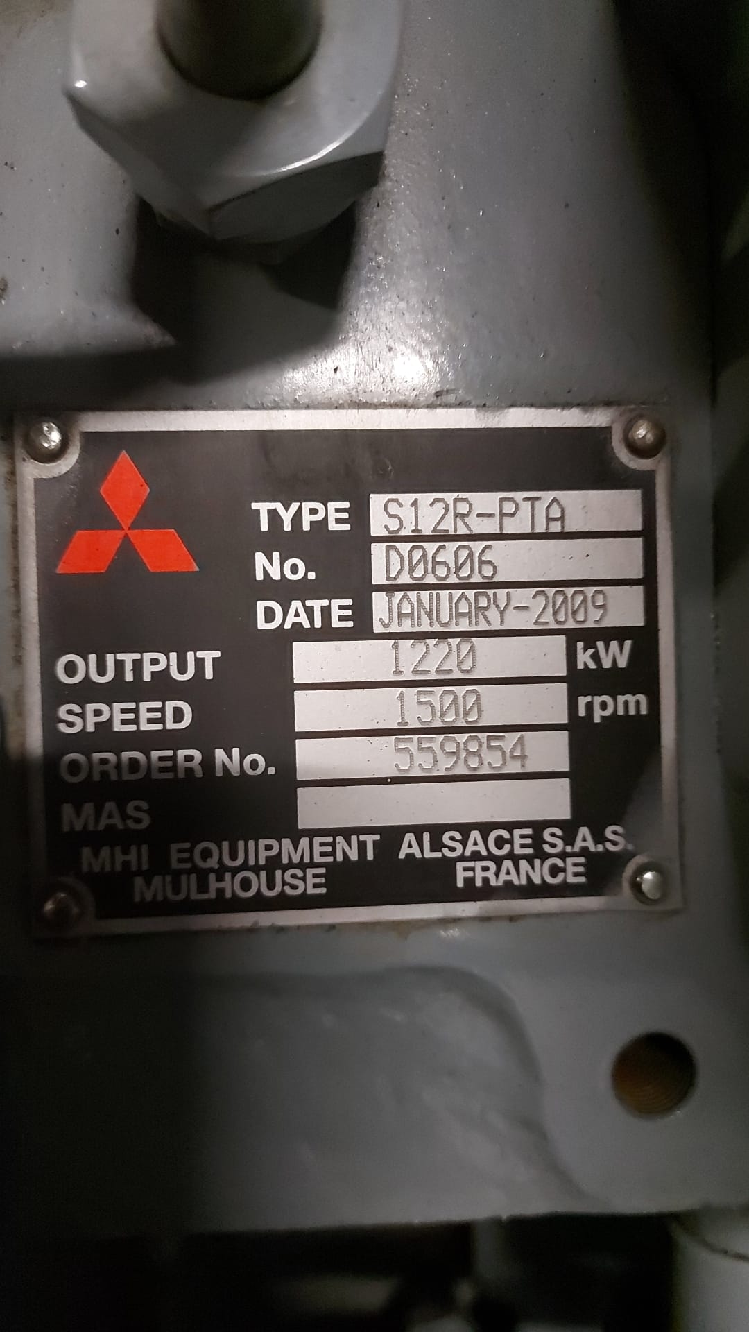 Used 2009 MITSUBISHI S12R / LEROY SOMER DIESEL GEN.SET 1250 KVA