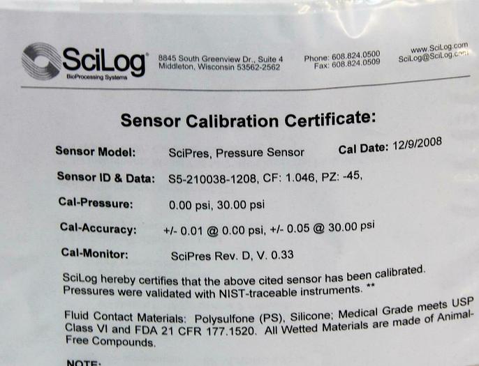 New SciLog SciPres Pressure Sensor Flow Cell 080697PSX 1'' TC Lot of 5