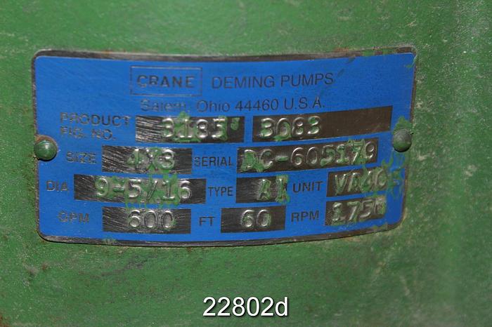 Used Crane Deming Pumps 3185 Pump, 3x4x12 #22802
