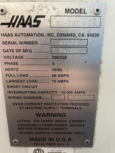 Used 2004 HAAS SL-30 CNC Turning Center