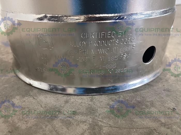 Used Alloy Products  20L 316 Stainless Steel Pressure Vessel 185 PSI w/ 22" Dip Tube
