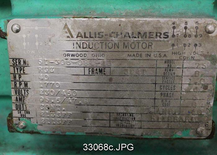 Used Allis Chalmers 75 40Hp, 1770RPM, 460Volts AC Motor #33068