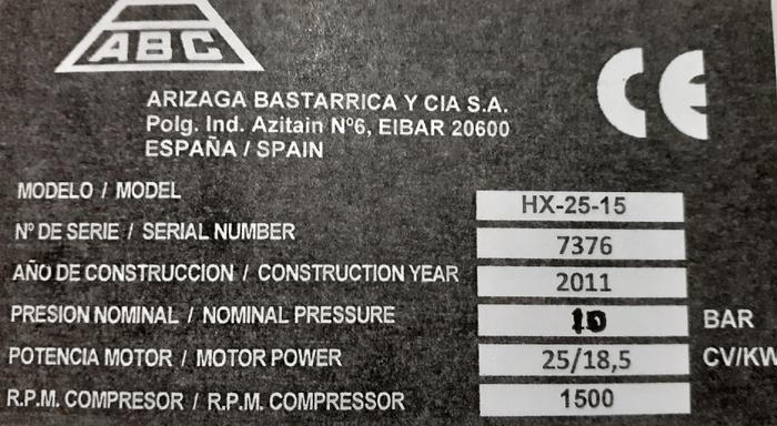 Usado Compressor ABC Arizaga Bastarrica y Cia 18,5kw