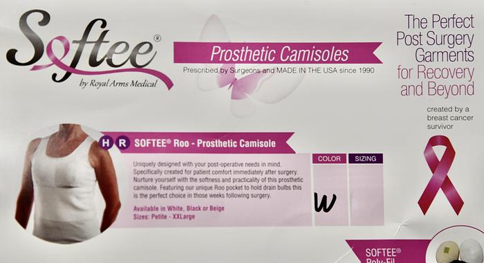 Softee Roo Prosthetic Mastectomy Camisole and Breast Forms Small White 3 Piece