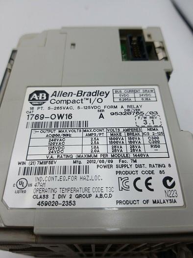 Used Allen-Bradley Rack 1769-L32E, 1769-OW16, 1769-IQ16, 1769-ECR complete rack
