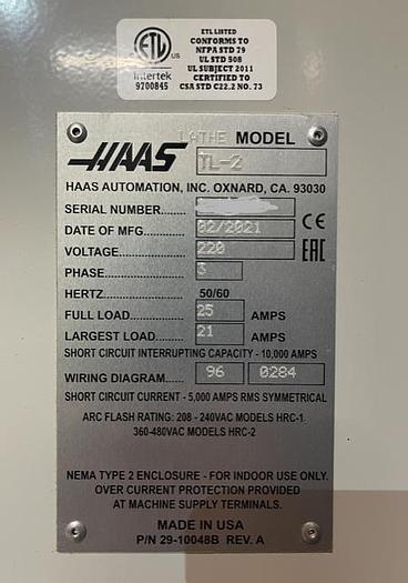 Used 2021 HAAS TL-2 CNC Turning Center ***UNUSED***