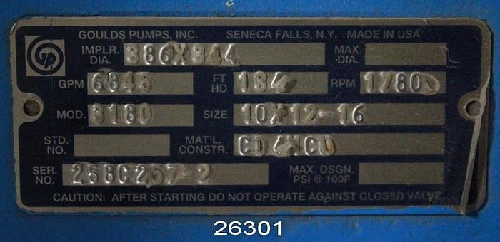 Used Goulds 3180 Goulds 3180, 10X12X16, 6845 Gpm, With John Crane Seal Support System, On Fabricated Base, New #26301