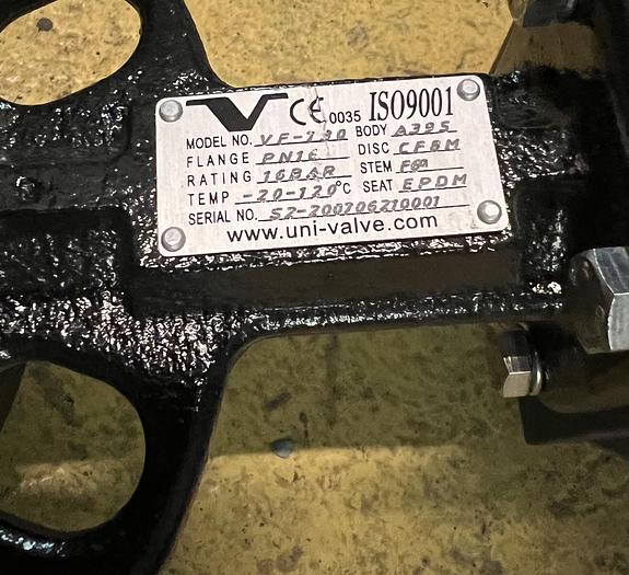Used 2010 UNI-VALVE WM actuators, model WM 12 SR ISO F05 4/3 with butterfly valve, type VF-730 and position monitoring switch, type ITS-100