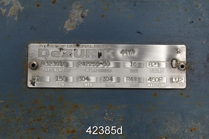 Used Dezurik 16" Hand Operated Knife Gate Valve #42385