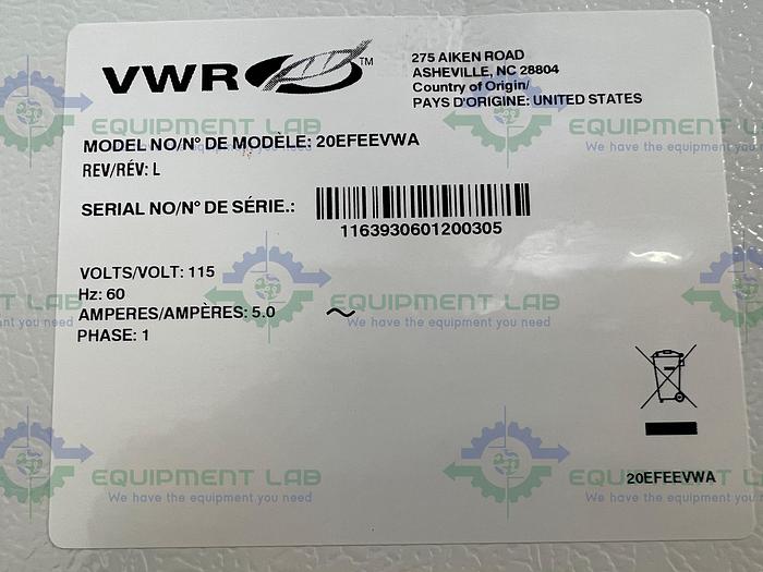 Used VWR 20EFEEVWA Explosion-Proof Laboratory Freezer -12°C to -20°C, 20.9 cu. ft.