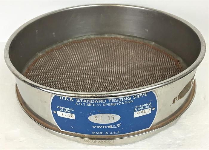Used VWR #16 Stainless Steel 8" Sieve