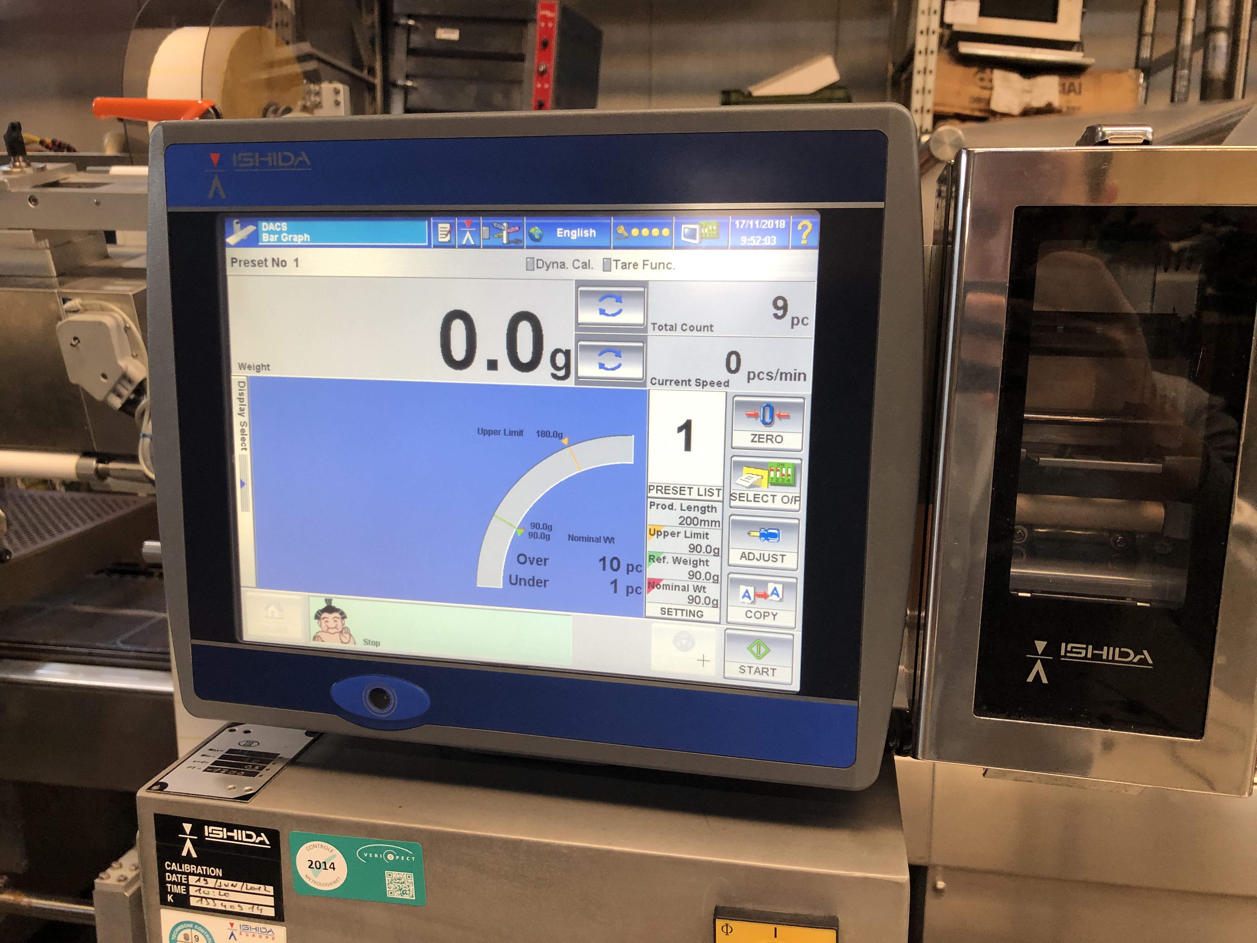 Used Ishida checkweigher with automatic reject system.