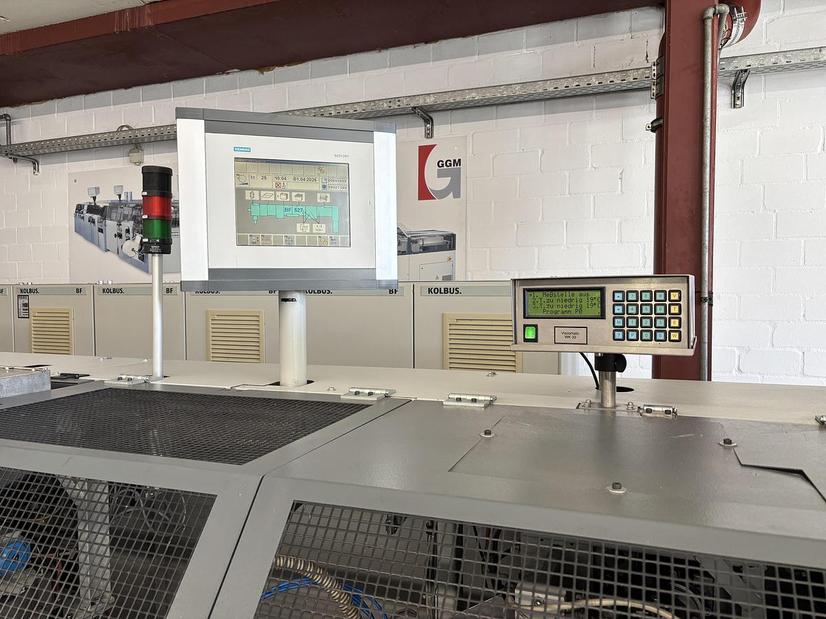 Used Kolbus hard cover book line BF 527 + FE 604 + DS 391 (2004)