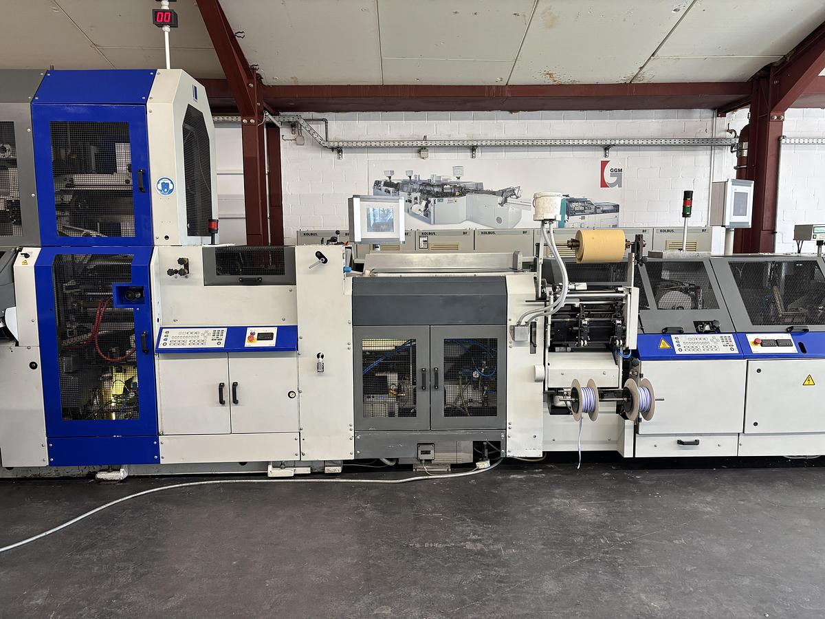 Used Kolbus hard cover book line BF 527 + FE 604 + DS 391 (2004)