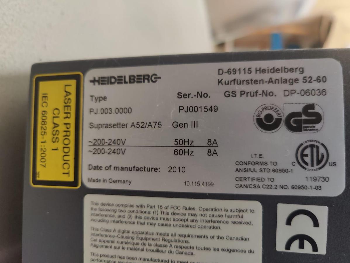 Used Heidelberg Suprasetter A52/A75 Gen III (2010)