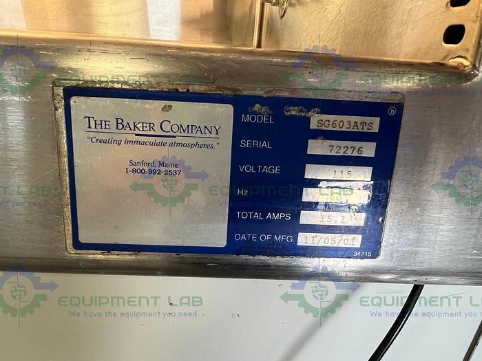 Used Baker  Sterilgard III Advance SG603ATS Class II Type A/B3 Bio Safety Cabinet 6Ft w/ Adjustable Legs