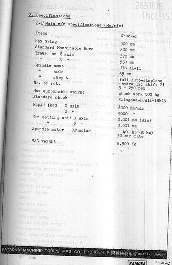 Used Kataoka CNC Chucker - 1990