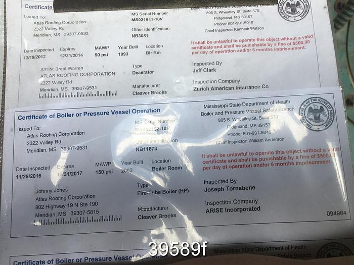 Used Cleaver Brooks CR700 600 150 Package Boiler (25,000,000 BTU/HR) #39589