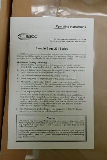 Used Case of 10 SKC 231-05 5 Liter Capacity Tedlar Quality Sample Bags