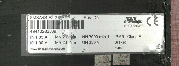 Used B&R AUTOMATION 8MSA4S.E2-73 REV D0 330V-AC 1 SERVO MOTOR D572215 UPS RED