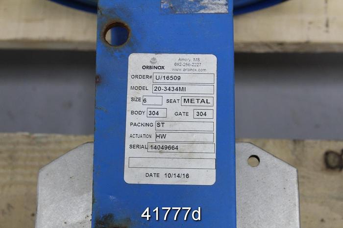 Used Orbinox 20-3434MI 6" Hand Operated Knife Gate Valve #41777