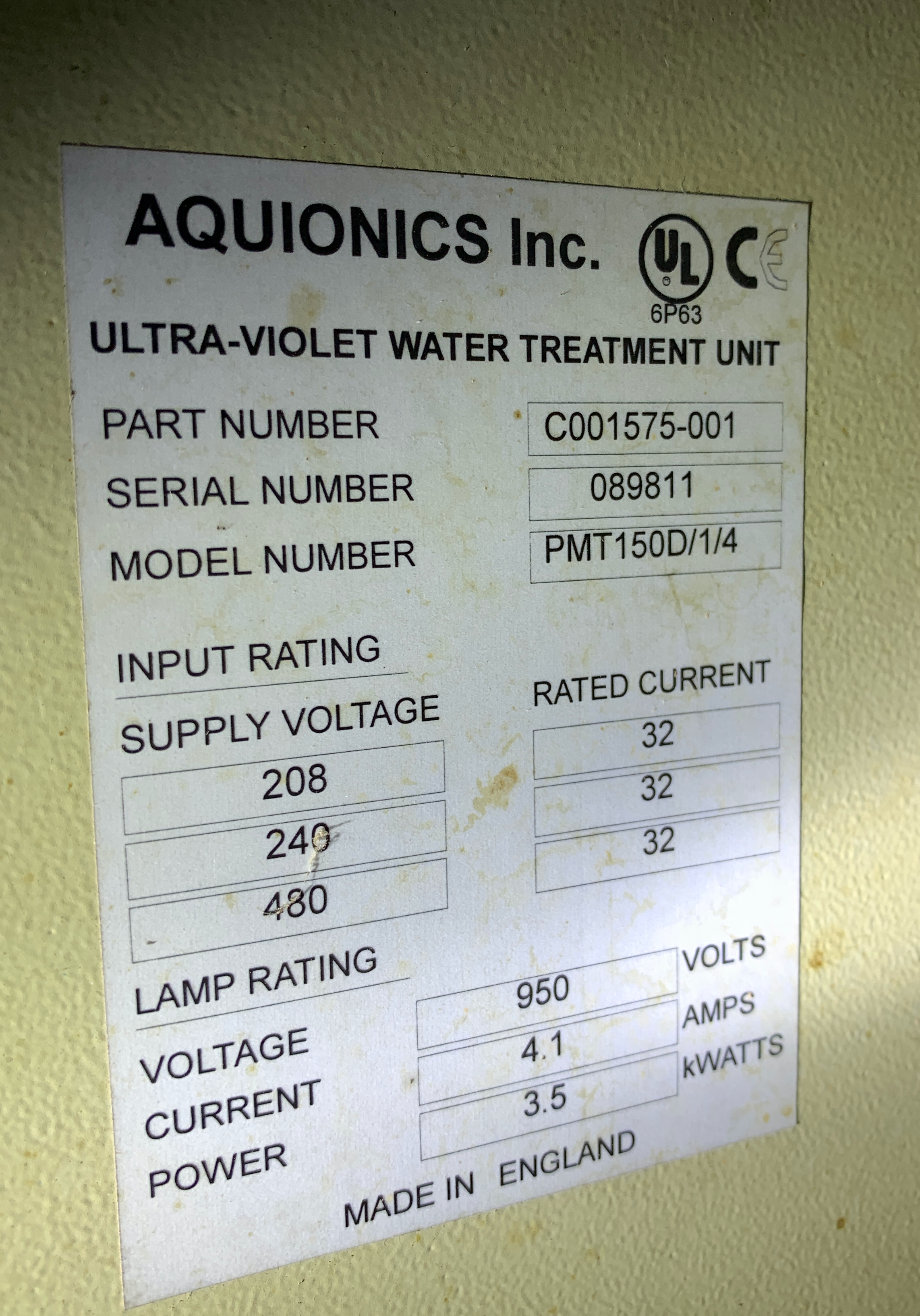 Used Water Treatment System with Aqua Sonics Ultra-Violet Unit