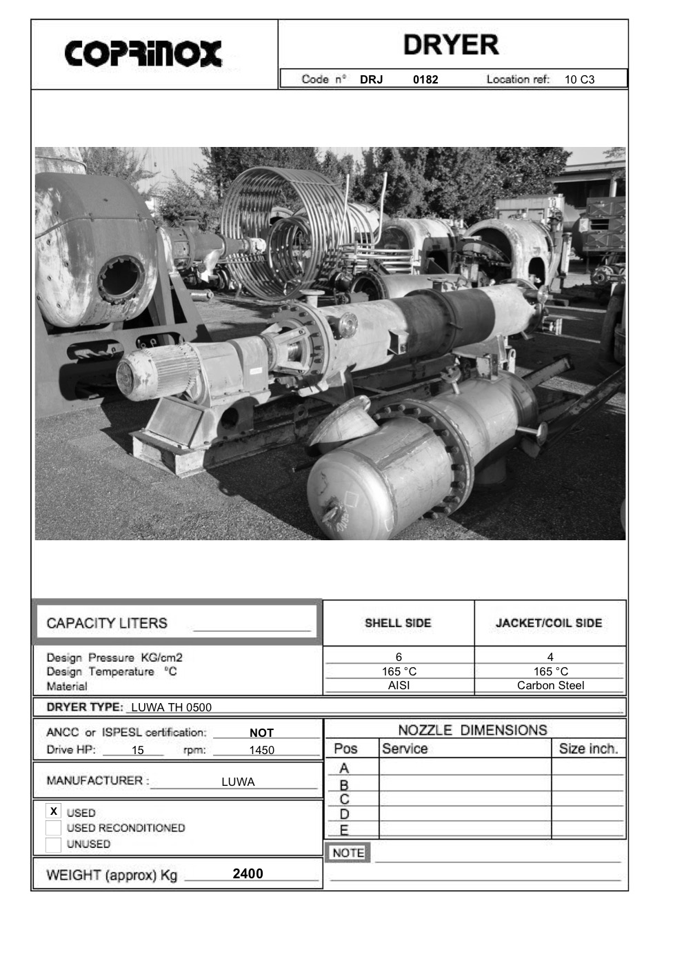 Used LUWA horizontal heater
