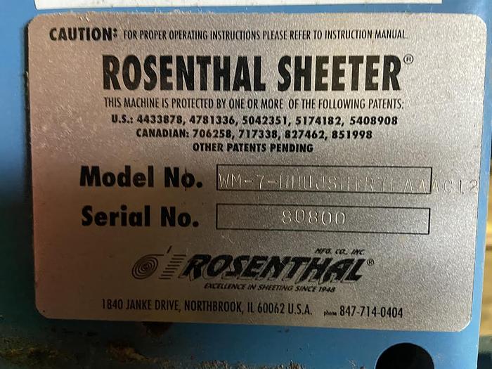 Used 84" ROSENTHAL SHEETER MODEL WM-7-HHUJSHTRTEAAAC-12 MFG. 1999