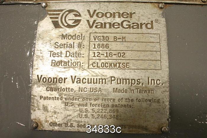 Used Vooner VG30 B-M Vacuum Pump #34833