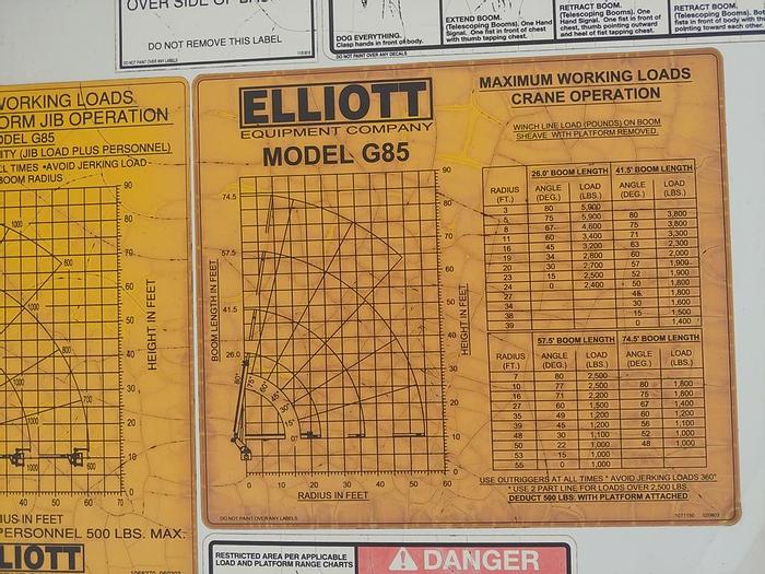 Used Elliott G85R Sign Crane on 2012 International 4300 4x2 Reg Cab Flatbed Truck - 84733