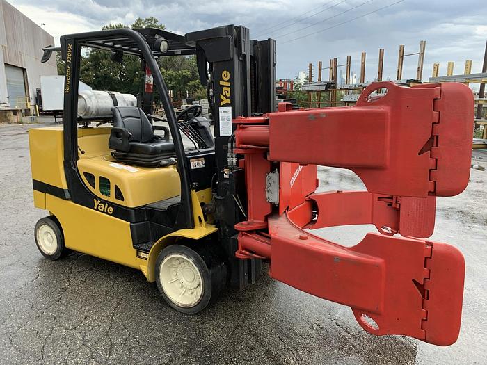 Used 12,000 POUND GLC120VXPRS YALE MODEL W/ 72" BOLZONI ROLL CLAMP MFG. 2013 1,800 HOURS