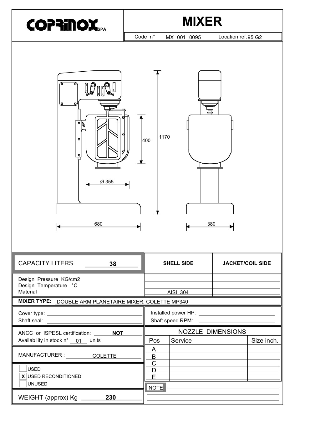 Usato Miscelatore COLETTE da 38 Litri