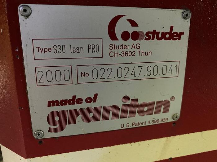 Used 2000 Studer S30 Lean Pro CNC OD Cylindrical Grinder